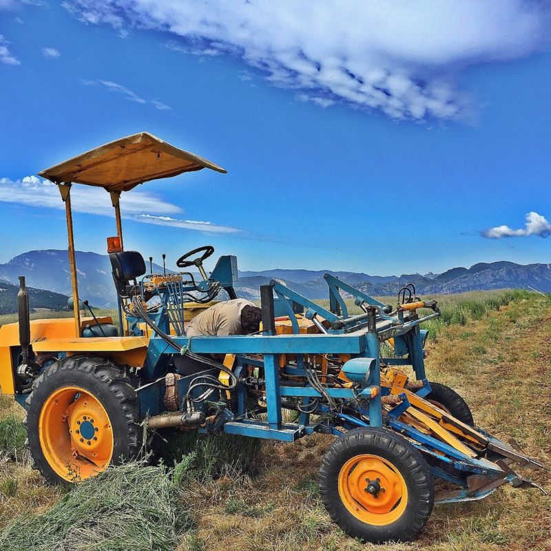 Tractor amarillo en el campo
