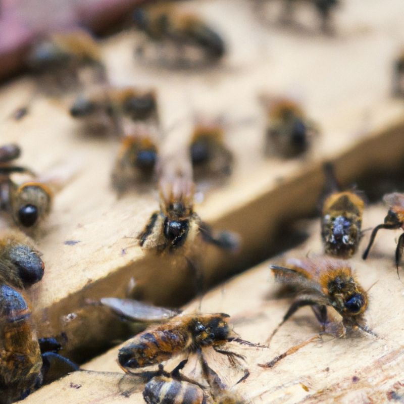 Abejas sobre una superficie de madera